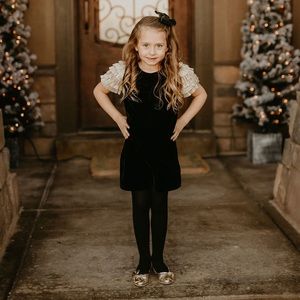 Janie & Jack Rachel Zoe Black Velvet Dress with Metallic Gold Sleeves • girls 6